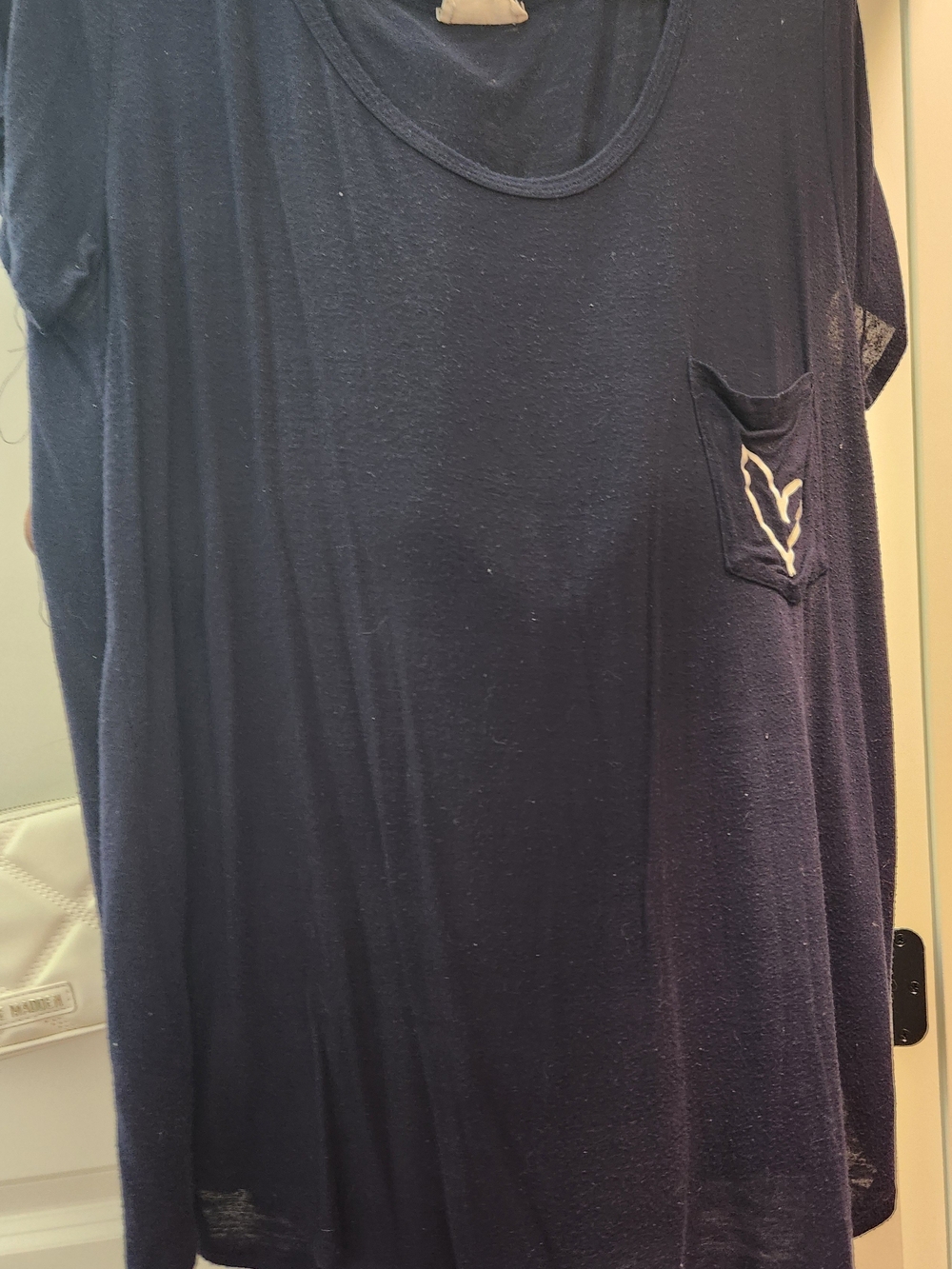 Women’s Navy Short-Sleeve Pocket Tee with Embroidered Detail